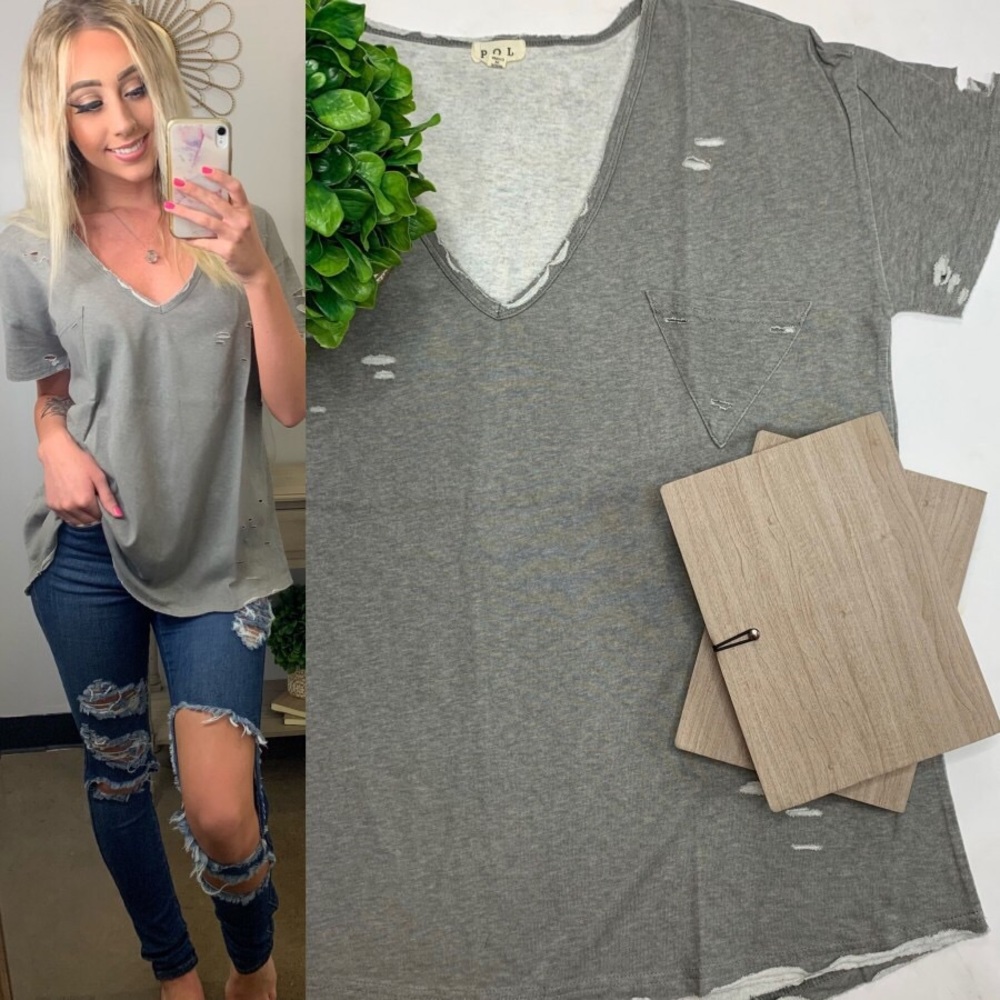 Brand New POL Grey Distressed Shirt